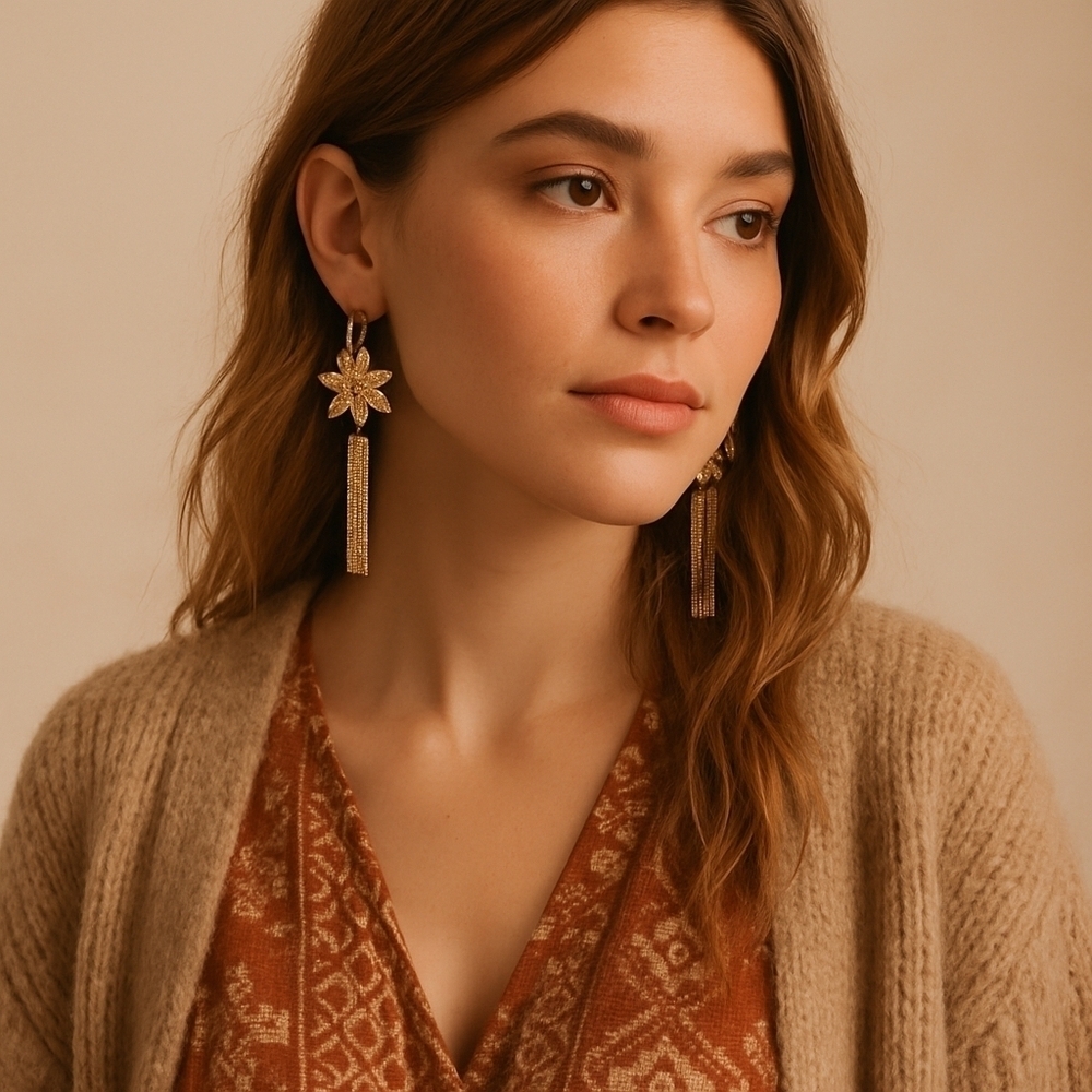 Pretty Bird Golden Hour Drop Earrings – Champagne Sparkle & Luxe Flow